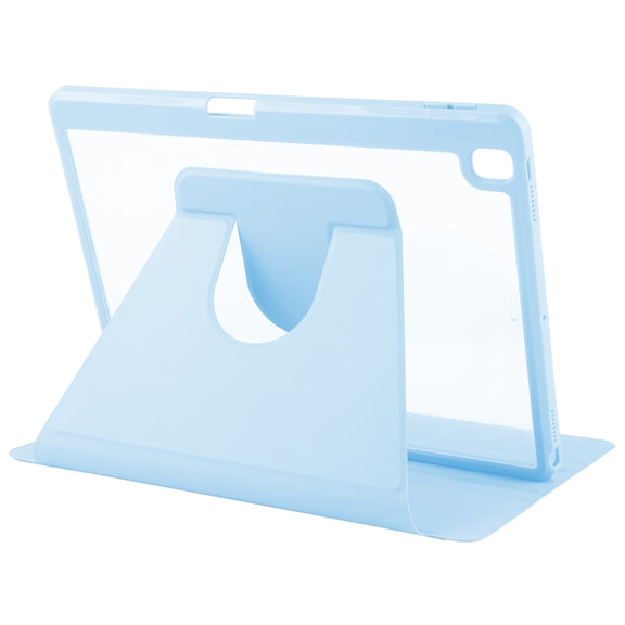 For iPad 10.2 2021 / 2020 / 2019 / Air 3 GEBEI Acrylic TPU 3-folding Rotating Smart Tablet Leather Case withh Pen Slot(Sky Blue)