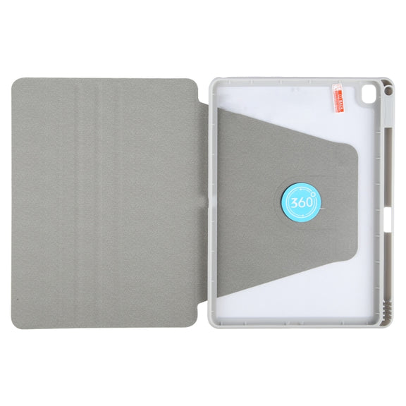 For iPad 10.2 2021 / 2020 / 2019 / Air 3 GEBEI Acrylic TPU 3-folding Rotating Smart Tablet Leather Case withh Pen Slot(Grey)