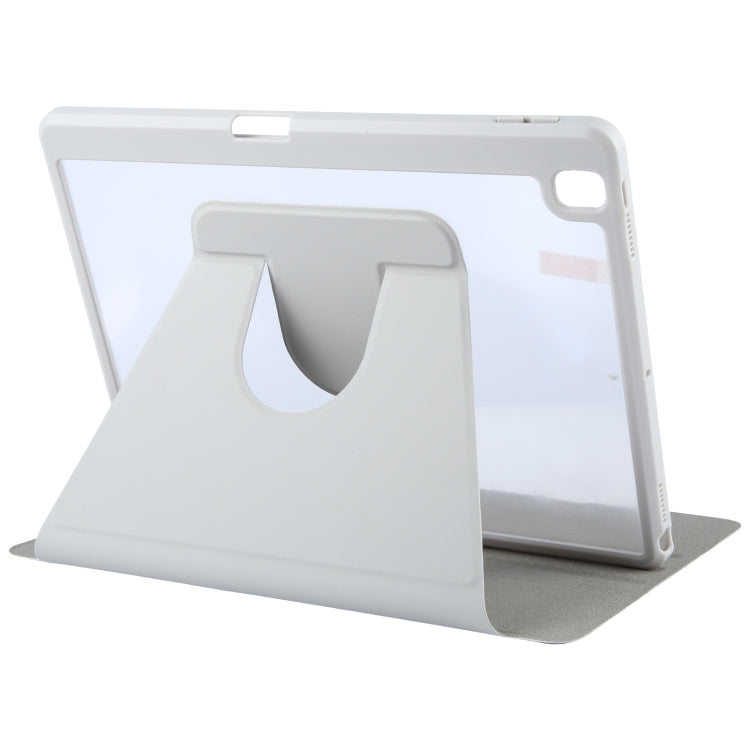 For iPad 10.2 2021 / 2020 / 2019 / Air 3 GEBEI Acrylic TPU 3-folding Rotating Smart Tablet Leather Case withh Pen Slot(Grey)