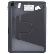 For iPad 10.2 2021 / 2020 / 2019 / Air 3 GEBEI Acrylic TPU 3-folding Rotating Smart Tablet Leather Case withh Pen Slot(Black)