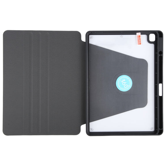 For iPad 10.2 2021 / 2020 / 2019 / Air 3 GEBEI Acrylic TPU 3-folding Rotating Smart Tablet Leather Case withh Pen Slot(Black)
