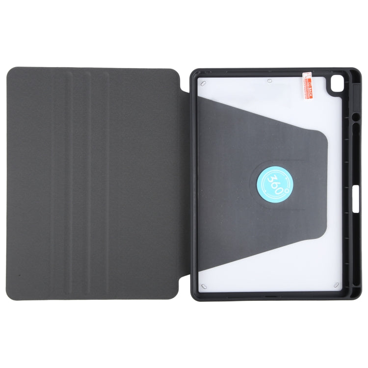 For iPad 10.2 2021 / 2020 / 2019 / Air 3 GEBEI Acrylic TPU 3-folding Rotating Smart Tablet Leather Case withh Pen Slot(Black)
