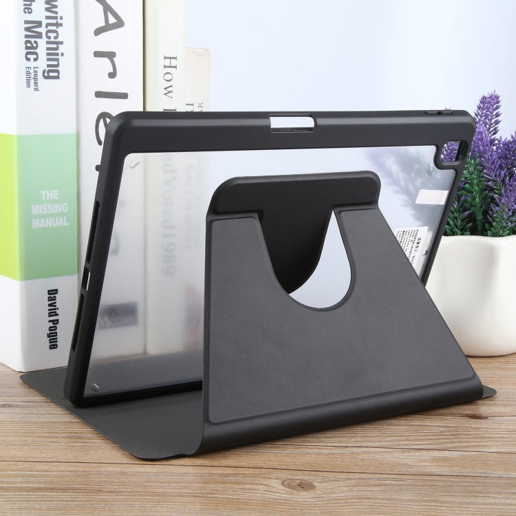 For iPad 10.2 2021 / 2020 / 2019 / Air 3 GEBEI Acrylic TPU 3-folding Rotating Smart Tablet Leather Case withh Pen Slot(Black)