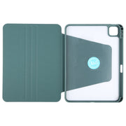 For iPad 2025 / 2022 GEBEI Acrylic TPU 3-folding Rotating Smart Tablet Leather Case withh Pen Slot(Dark Green)