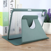 For iPad 2025 / 2022 GEBEI Acrylic TPU 3-folding Rotating Smart Tablet Leather Case withh Pen Slot(Dark Green)