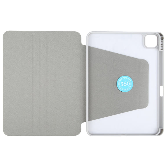 For iPad 2025 / 2022 GEBEI Acrylic TPU 3-folding Rotating Smart Tablet Leather Case withh Pen Slot(Grey)