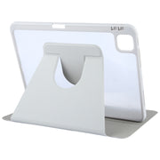 For iPad 2025 / 2022 GEBEI Acrylic TPU 3-folding Rotating Smart Tablet Leather Case withh Pen Slot(Grey)