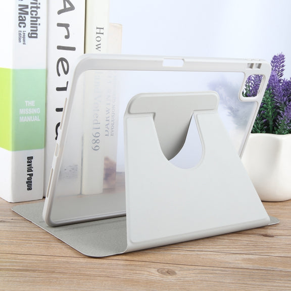 For iPad 2025 / 2022 GEBEI Acrylic TPU 3-folding Rotating Smart Tablet Leather Case withh Pen Slot(Grey)
