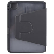 For iPad Pro 11 2022 / 2021 / 2020 GEBEI Acrylic TPU 3-folding Rotating Smart Tablet Leather Case withh Pen Slot(Black)