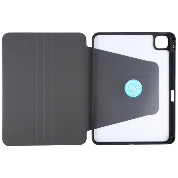 For iPad Pro 11 2022 / 2021 / 2020 GEBEI Acrylic TPU 3-folding Rotating Smart Tablet Leather Case withh Pen Slot(Black)