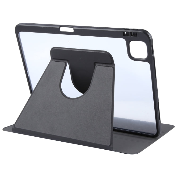 For iPad Pro 11 2022 / 2021 / 2020 GEBEI Acrylic TPU 3-folding Rotating Smart Tablet Leather Case withh Pen Slot(Black)