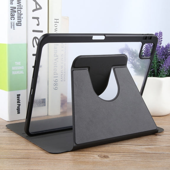 For iPad Pro 11 2022 / 2021 / 2020 GEBEI Acrylic TPU 3-folding Rotating Smart Tablet Leather Case withh Pen Slot(Black)
