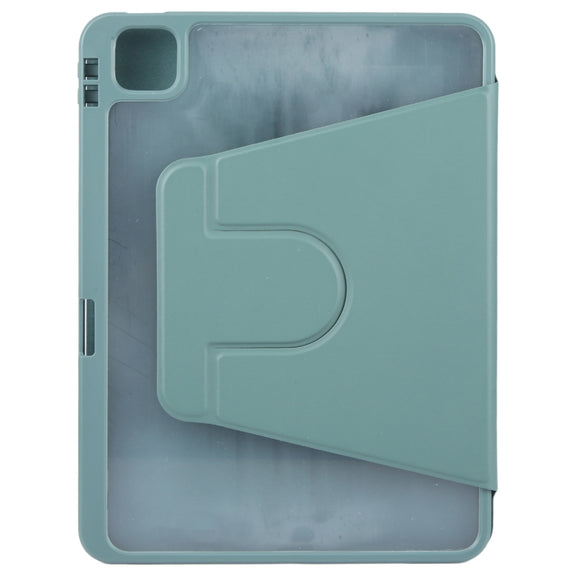 For iPad Air 11 2025 / 2024 / Air 5 GEBEI Acrylic TPU 3-folding Rotating Smart Tablet Leather Case withh Pen Slot(Dark Green)
