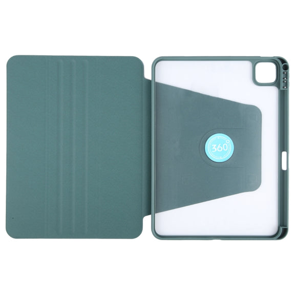 For iPad Air 11 2025 / 2024 / Air 5 GEBEI Acrylic TPU 3-folding Rotating Smart Tablet Leather Case withh Pen Slot(Dark Green)