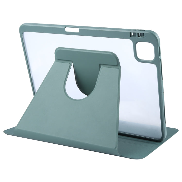 For iPad Air 11 2025 / 2024 / Air 5 GEBEI Acrylic TPU 3-folding Rotating Smart Tablet Leather Case withh Pen Slot(Dark Green)