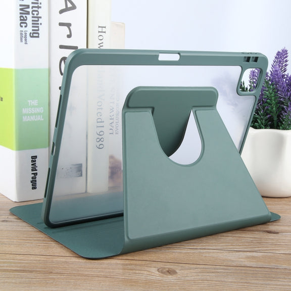 For iPad Air 13 2025 / 2024 GEBEI Acrylic TPU 3-folding Rotating Smart Tablet Leather Case withh Pen Slot(Dark Green)