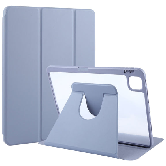 For iPad Air 13 2025 / 2024 GEBEI Acrylic TPU 3-folding Rotating Smart Tablet Leather Case withh Pen Slot(Light Purple)