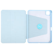 For iPad Pro 12.9 2022 / 2021 / 2020 GEBEI Acrylic TPU 3-folding Rotating Smart Tablet Leather Case withh Pen Slot(Sky Blue)