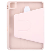 For iPad Pro 12.9 2022 / 2021 / 2020 GEBEI Acrylic TPU 3-folding Rotating Smart Tablet Leather Case withh Pen Slot(Pink)