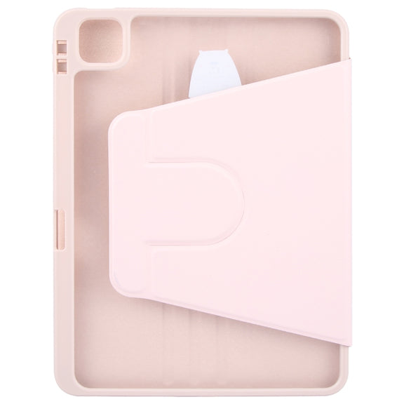 For iPad Pro 12.9 2022 / 2021 / 2020 GEBEI Acrylic TPU 3-folding Rotating Smart Tablet Leather Case withh Pen Slot(Pink)