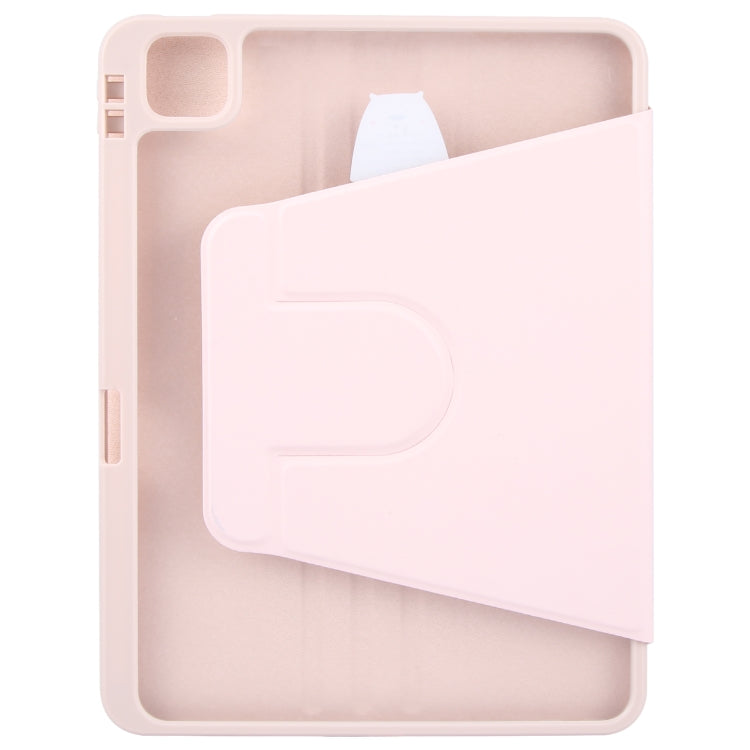 For iPad Pro 12.9 2022 / 2021 / 2020 GEBEI Acrylic TPU 3-folding Rotating Smart Tablet Leather Case withh Pen Slot(Pink)