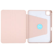 For iPad Pro 12.9 2022 / 2021 / 2020 GEBEI Acrylic TPU 3-folding Rotating Smart Tablet Leather Case withh Pen Slot(Pink)