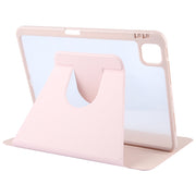 For iPad Pro 12.9 2022 / 2021 / 2020 GEBEI Acrylic TPU 3-folding Rotating Smart Tablet Leather Case withh Pen Slot(Pink)