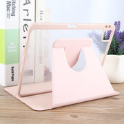 For iPad Pro 12.9 2022 / 2021 / 2020 GEBEI Acrylic TPU 3-folding Rotating Smart Tablet Leather Case withh Pen Slot(Pink)