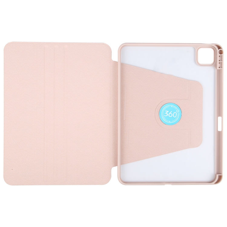 For iPad Pro 11 2024 GEBEI Acrylic TPU 3-folding Rotating Smart Tablet Leather Case withh Pen Slot(Pink)