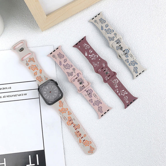 For Apple Watch Series 10 46mm Colorful Butterfly Pattern 8-shaped Buckle Silicone Watch Band(White Black)