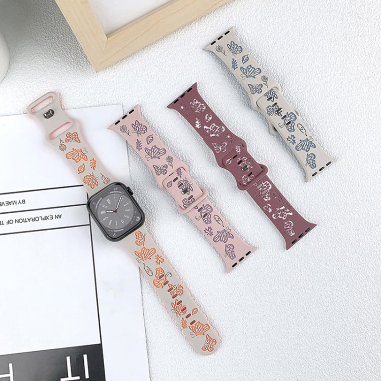 For Apple Watch Series 10 46mm Colorful Butterfly Pattern 8-shaped Buckle Silicone Watch Band(White Black)
