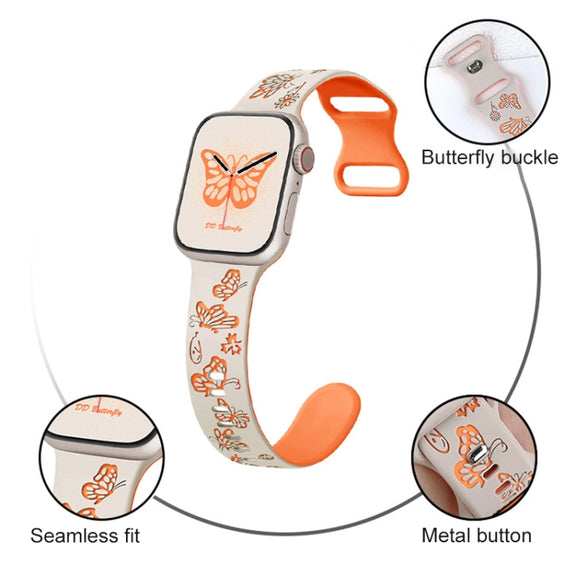 For Apple Watch Series 10 46mm Colorful Butterfly Pattern 8-shaped Buckle Silicone Watch Band(White Black)