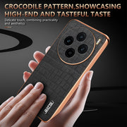 For vivo X100 5G AZNS Electroplated Frame Crocodile Texture Full Coverage Phone Case(Black)