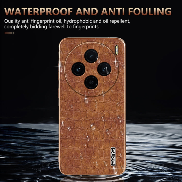 For vivo X100 5G AZNS Electroplated Frame Crocodile Texture Full Coverage Phone Case(Brown) - vivo Cases by AZNS | Online Shopping South Africa | PMC Jewellery | Buy Now Pay Later Mobicred