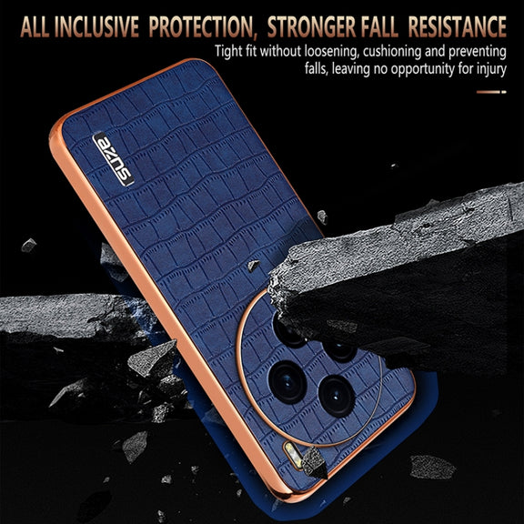 For vivo X100 5G AZNS Electroplated Frame Crocodile Texture Full Coverage Phone Case(White)