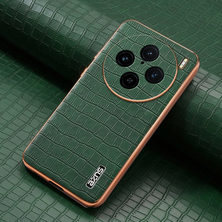 For vivo X100 Pro 5G / X100s Pro AZNS Electroplated Frame Crocodile Texture Full Coverage Phone Case(Green)