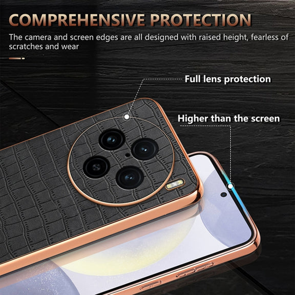 For vivo X100 Pro 5G / X100s Pro AZNS Electroplated Frame Crocodile Texture Full Coverage Phone Case(Green)