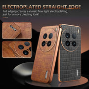 For vivo X100 Ultra AZNS Electroplated Frame Crocodile Texture Full Coverage Phone Case(Brown)