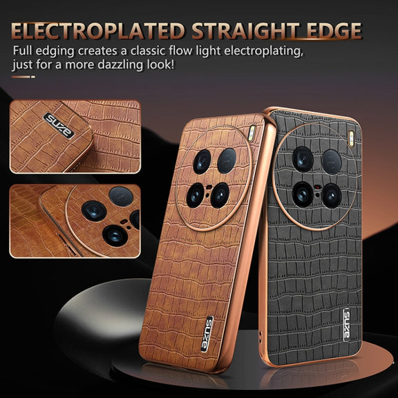 For vivo X100 Ultra AZNS Electroplated Frame Crocodile Texture Full Coverage Phone Case(Blue)