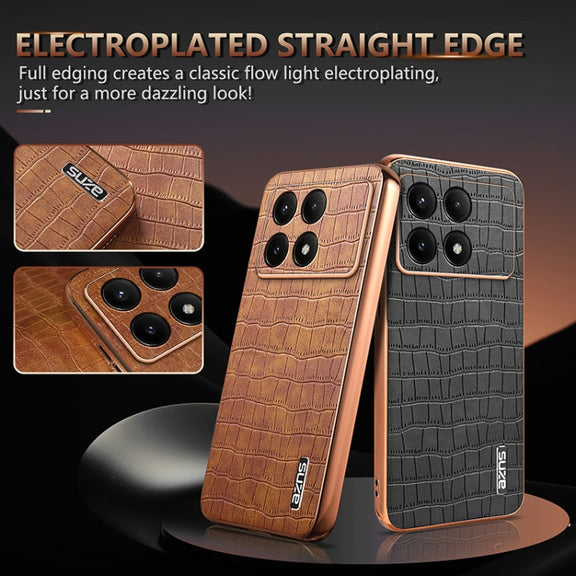 For Redmi K70 / K70 Pro AZNS Electroplated Frame Crocodile Texture Full Coverage Phone Case(Brown)