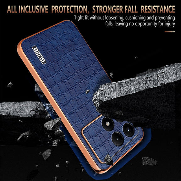 For Redmi K70 / K70 Pro AZNS Electroplated Frame Crocodile Texture Full Coverage Phone Case(Brown)