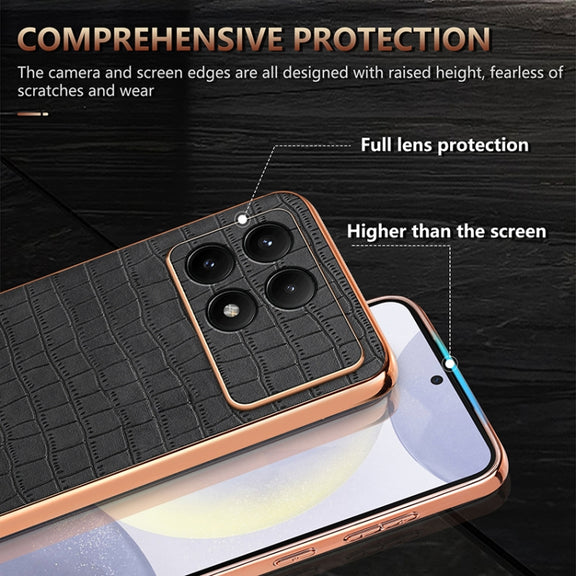 For Redmi K70 / K70 Pro AZNS Electroplated Frame Crocodile Texture Full Coverage Phone Case(White)