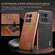 For Redmi K70 Ultra AZNS Electroplated Frame Crocodile Texture Full Coverage Phone Case(Brown)