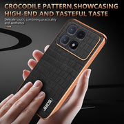 For Redmi K70 Ultra AZNS Electroplated Frame Crocodile Texture Full Coverage Phone Case(Brown)