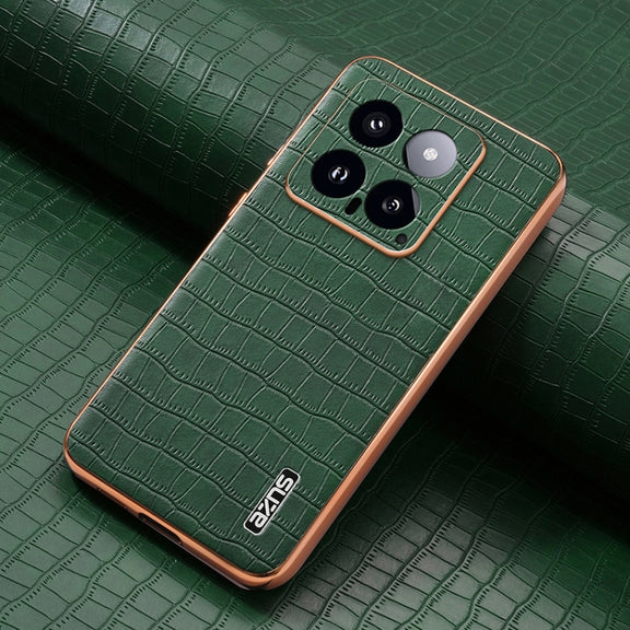 For Xiaomi 14 AZNS Electroplated Frame Crocodile Texture Full Coverage Phone Case(Green)