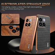 For Xiaomi 14 AZNS Electroplated Frame Crocodile Texture Full Coverage Phone Case(Green)