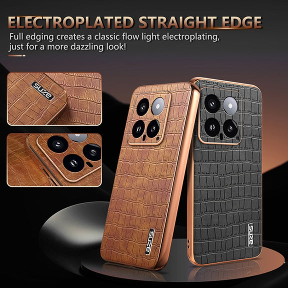 For Xiaomi 14 AZNS Electroplated Frame Crocodile Texture Full Coverage Phone Case(Green)