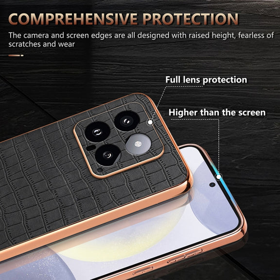For Xiaomi 14 AZNS Electroplated Frame Crocodile Texture Full Coverage Phone Case(Green)