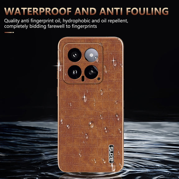 For Xiaomi 14 AZNS Electroplated Frame Crocodile Texture Full Coverage Phone Case(Green)