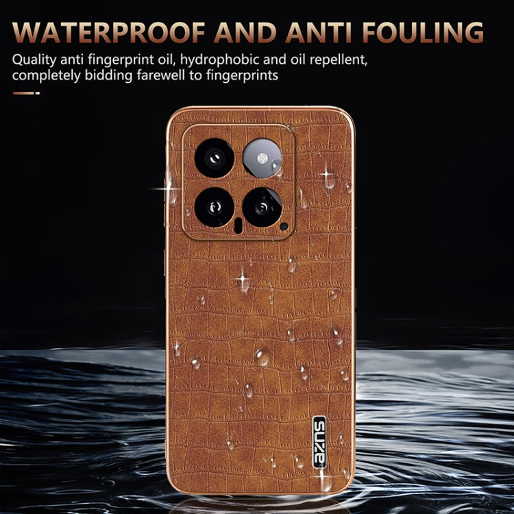 For Xiaomi 14 AZNS Electroplated Frame Crocodile Texture Full Coverage Phone Case(Green)